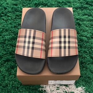 Burberry Beige and Black Plaid Slides